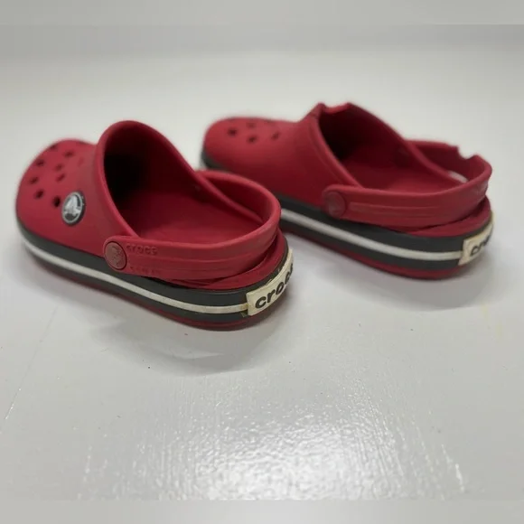 Kids Crocs red with white stripe size 8 - Picture 4 of 12